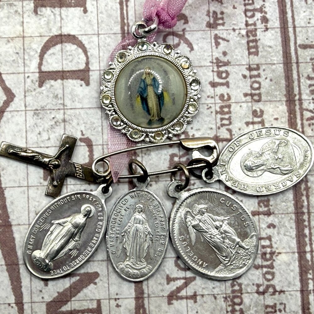 1950s Vintage Lot Bundle Religious Medals Virgin Mary Miraculous Pendant Charms